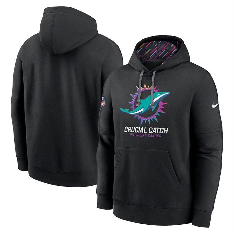 Men's Miami Dolphins Black 2024 Crucial Catch Club Pullover Hoodie